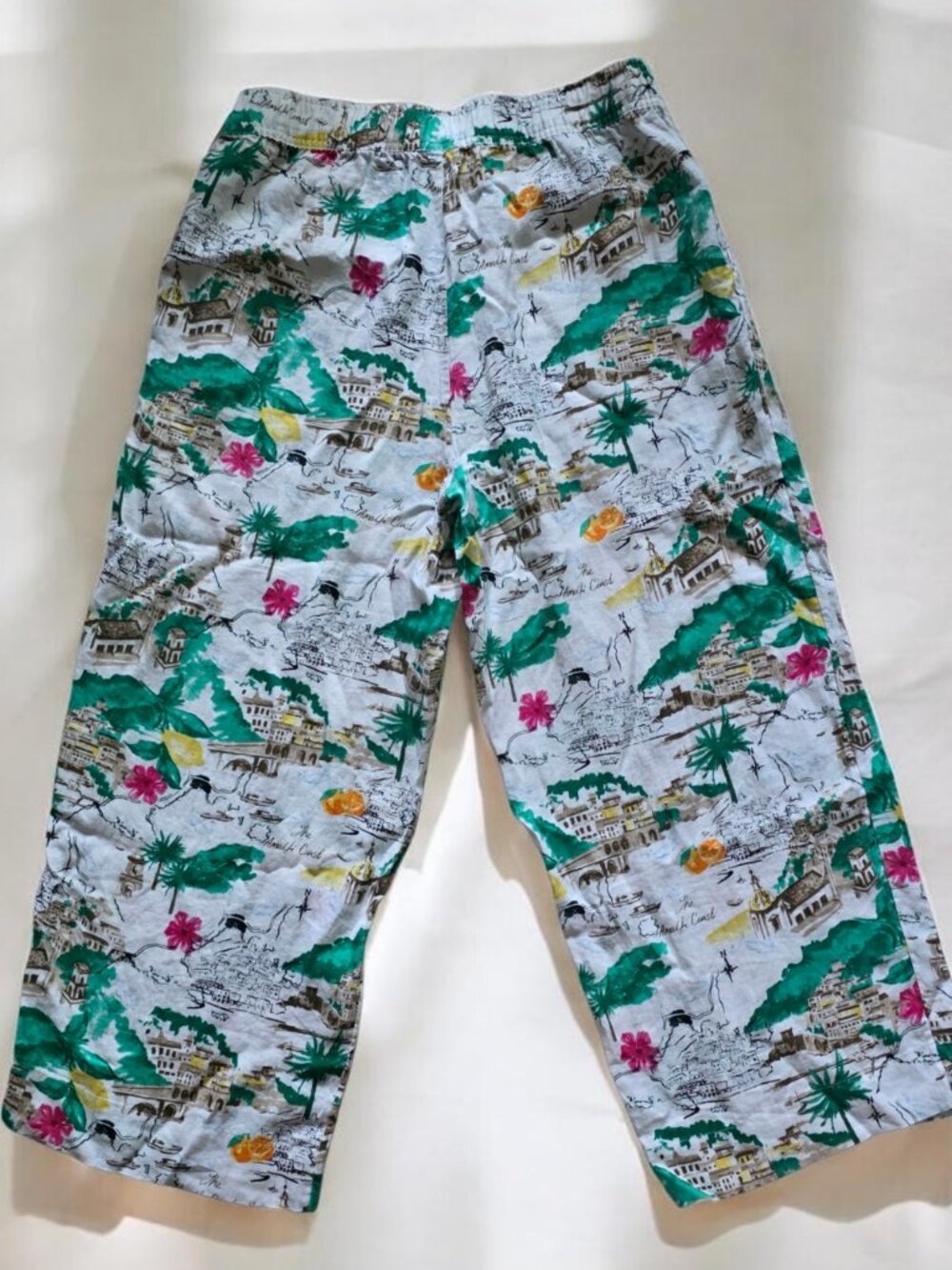 NWT CYNTHIA ROWLEY (LG) Linen Tropical Print Wide Leg Pants - Picture 3 of 8